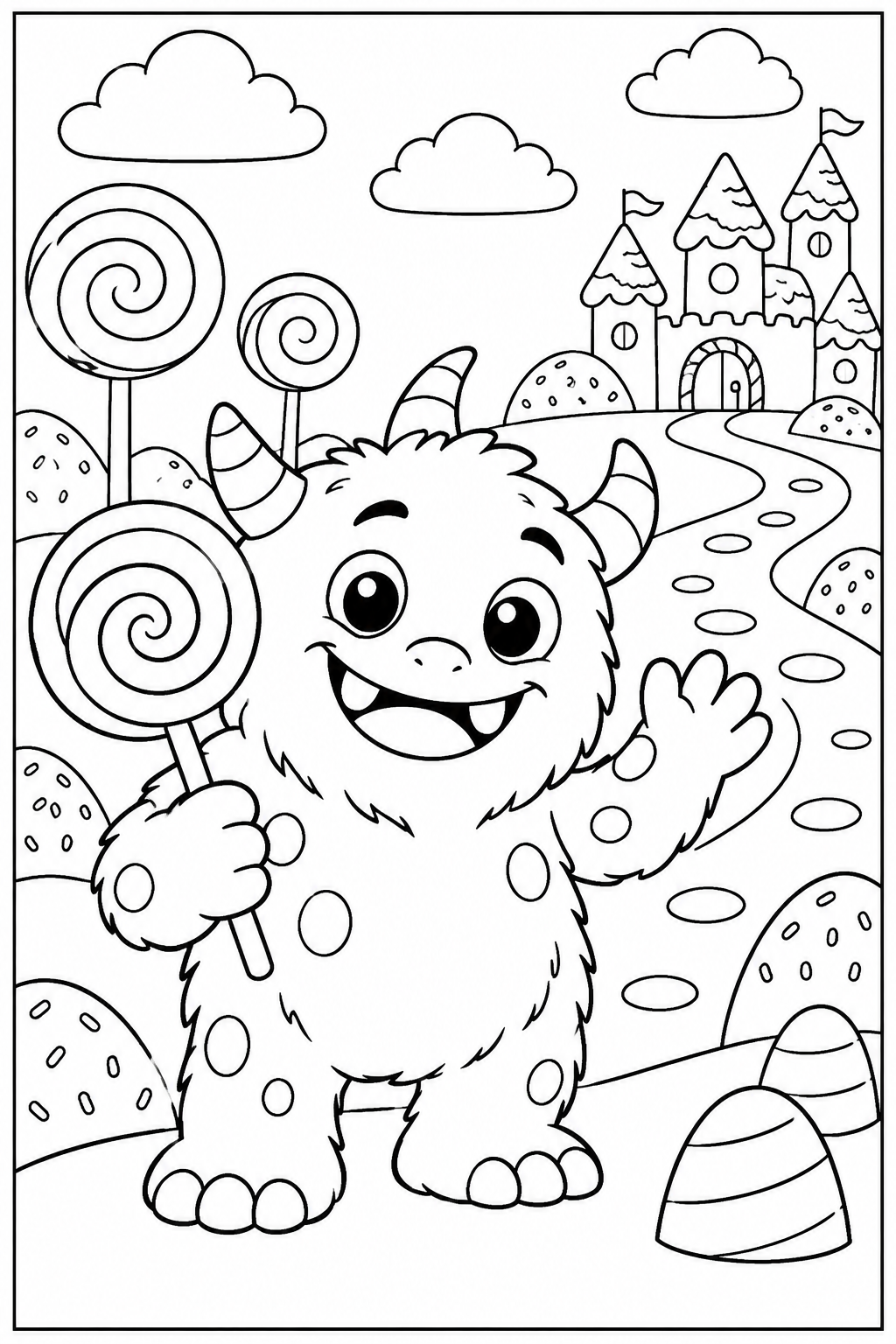 Monster in candy land — More details — printable coloring page