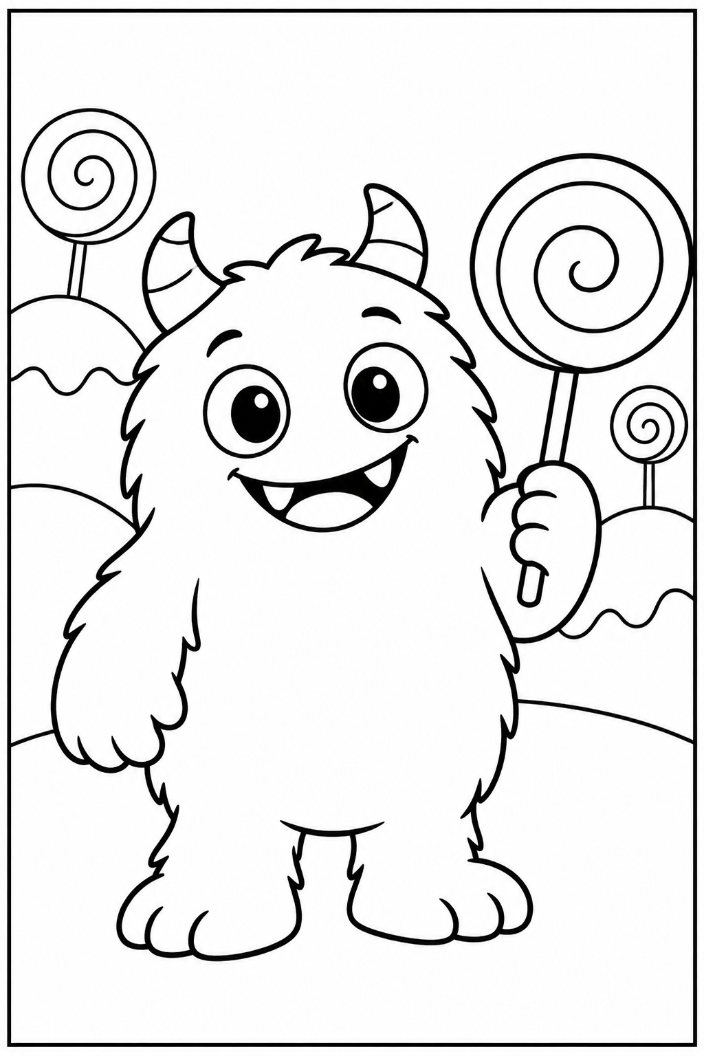 Monster in candy land — Large shapes — printable coloring page