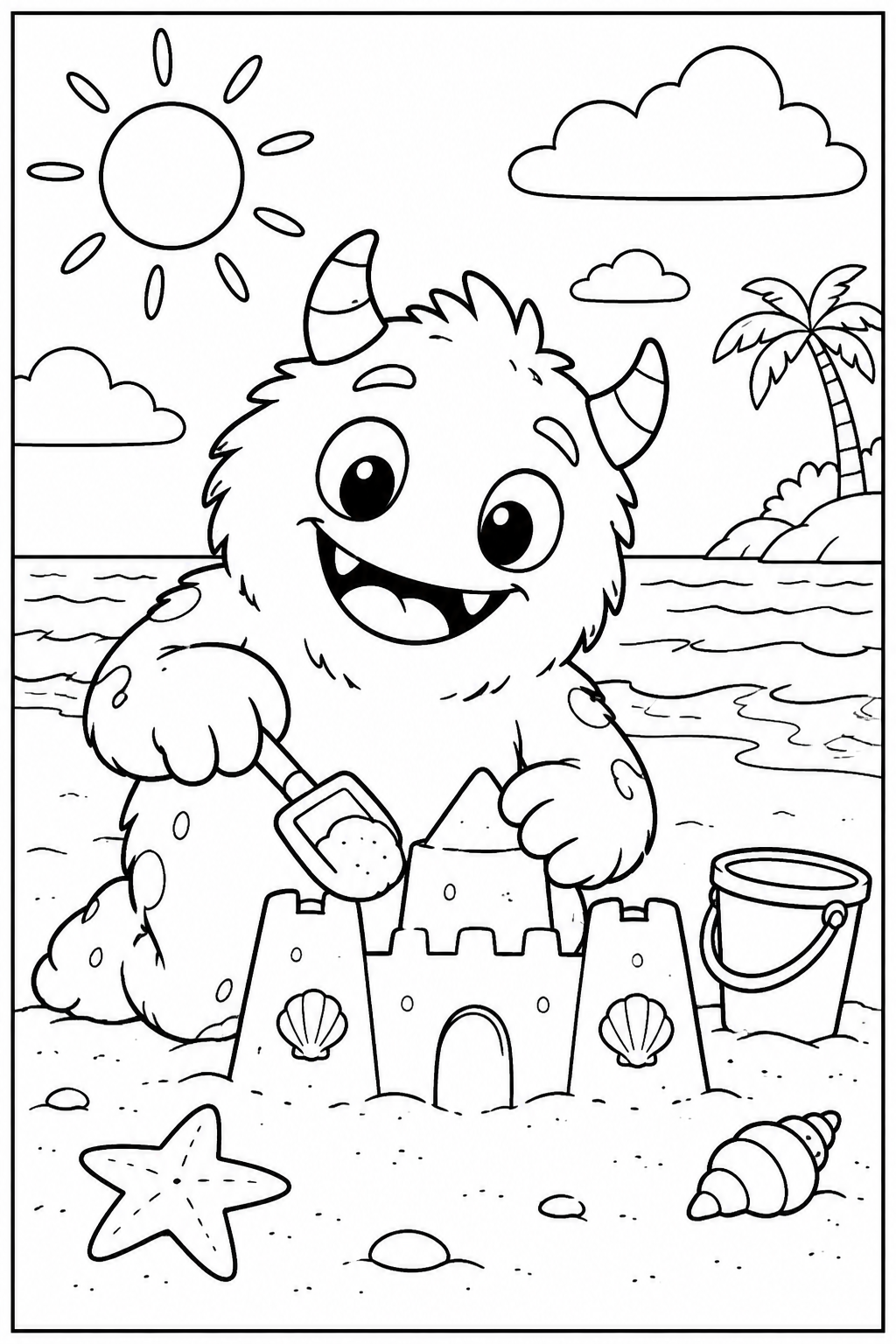 Monster at the beach — More details — printable coloring page