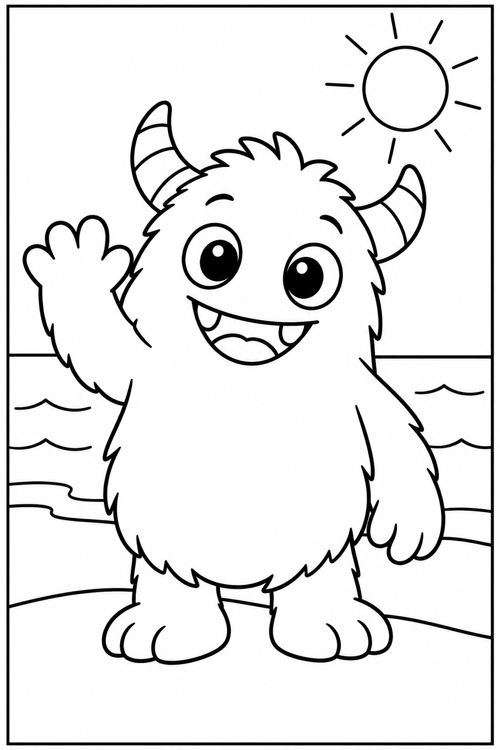Monster at the beach — Large shapes — printable coloring page
