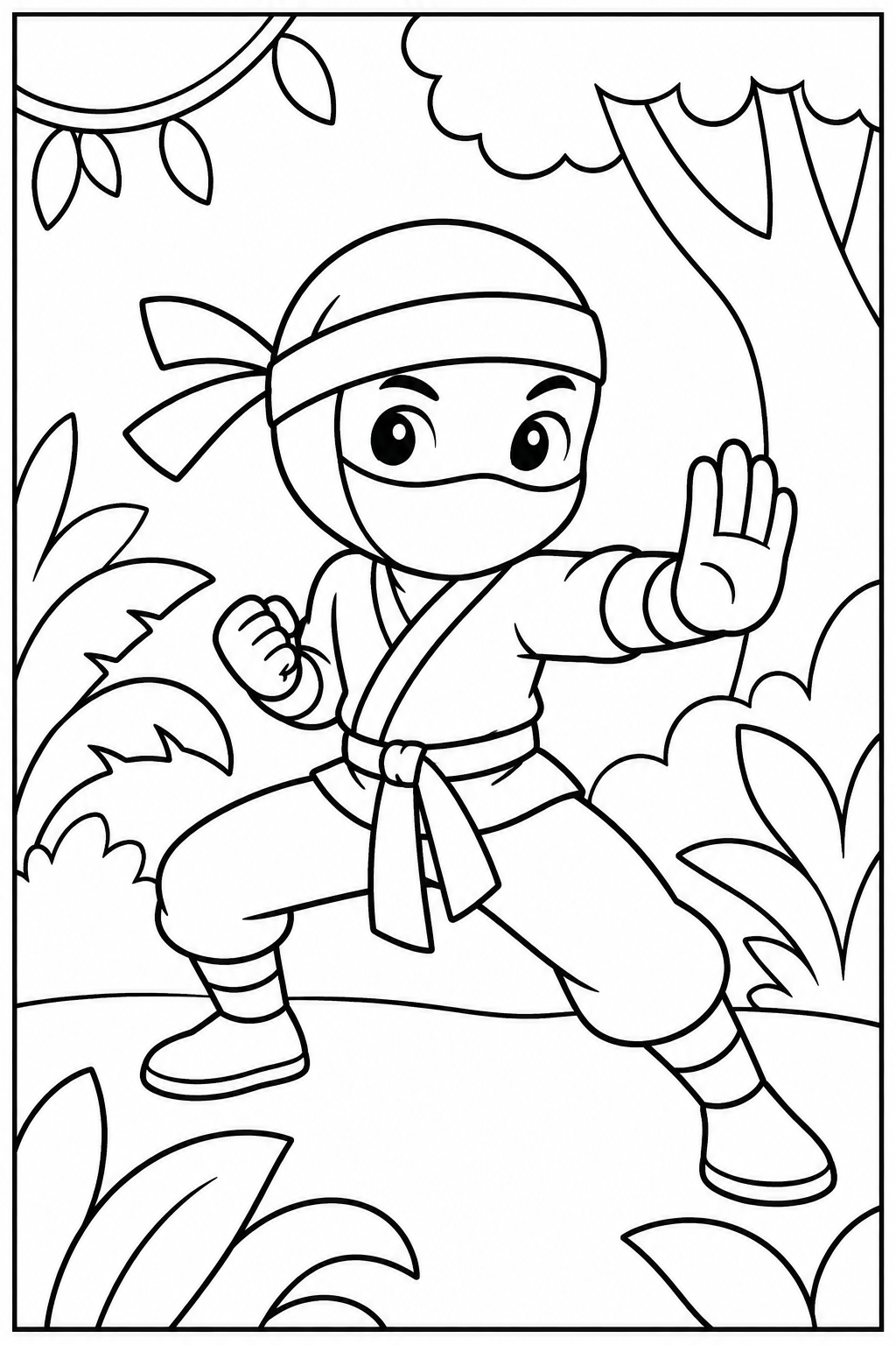 Ninja in the jungle — More details — printable coloring page