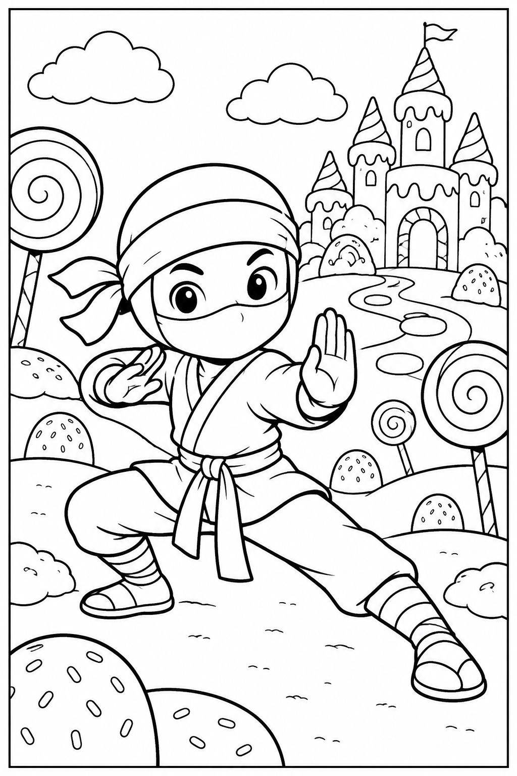 Ninja in candy land — More details — printable coloring page