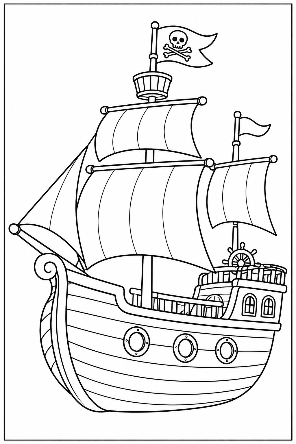 Pirate ship — More details — printable coloring page