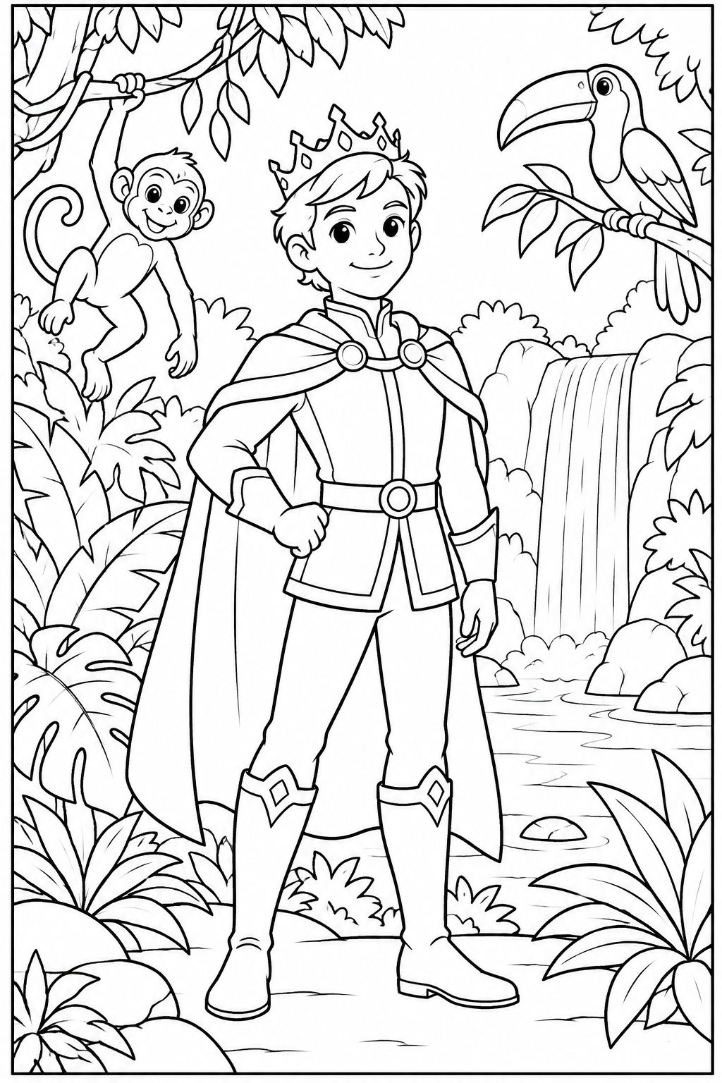 Prince in the jungle — More details — printable coloring page