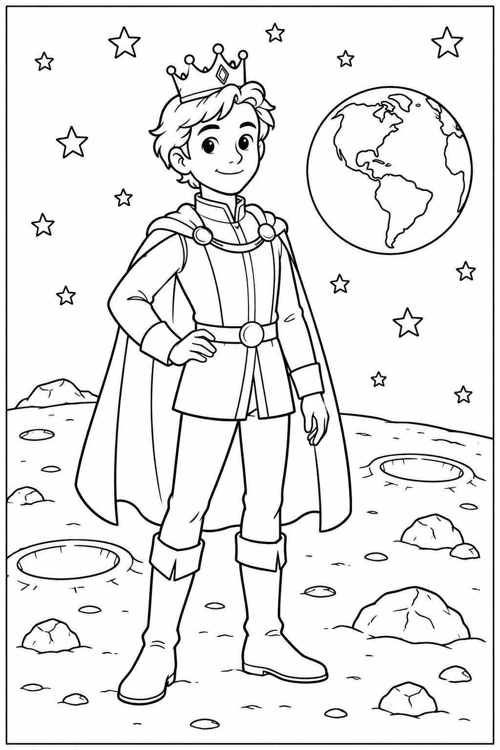Prince on the moon — More details — printable coloring page