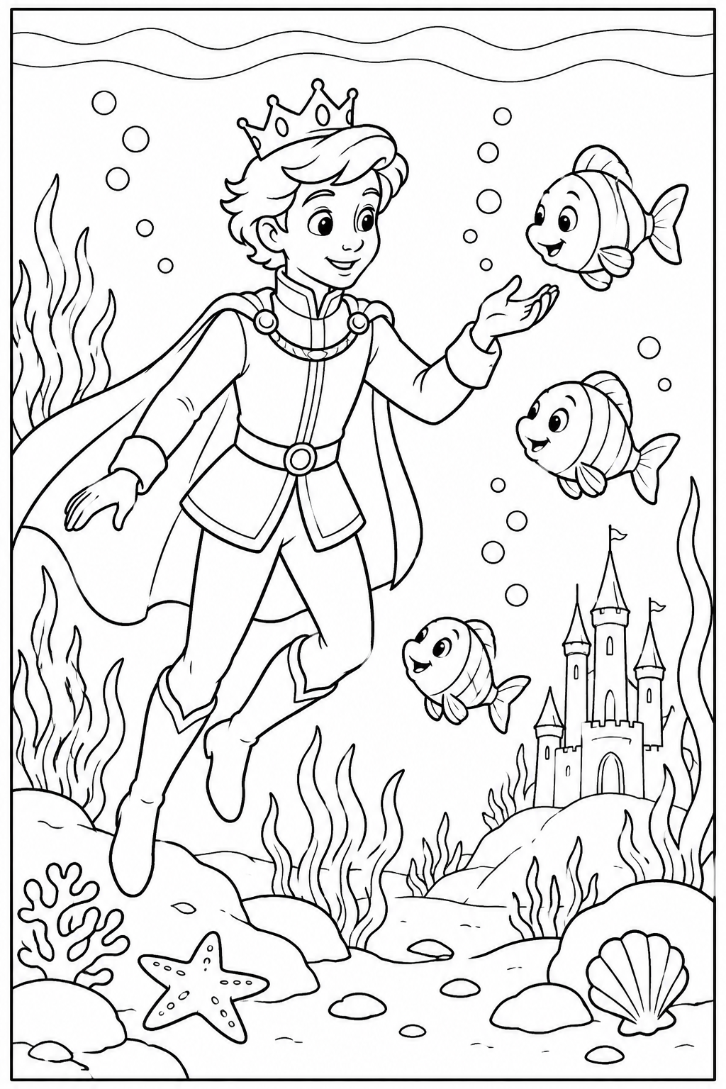 Prince under the sea — More details — printable coloring page