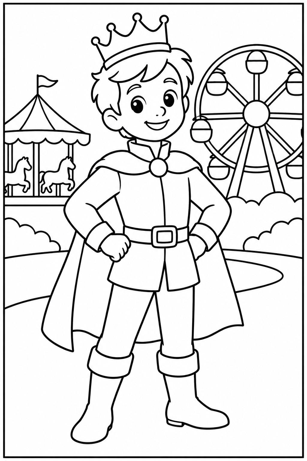 Prince at the amusement park — More details — printable coloring page