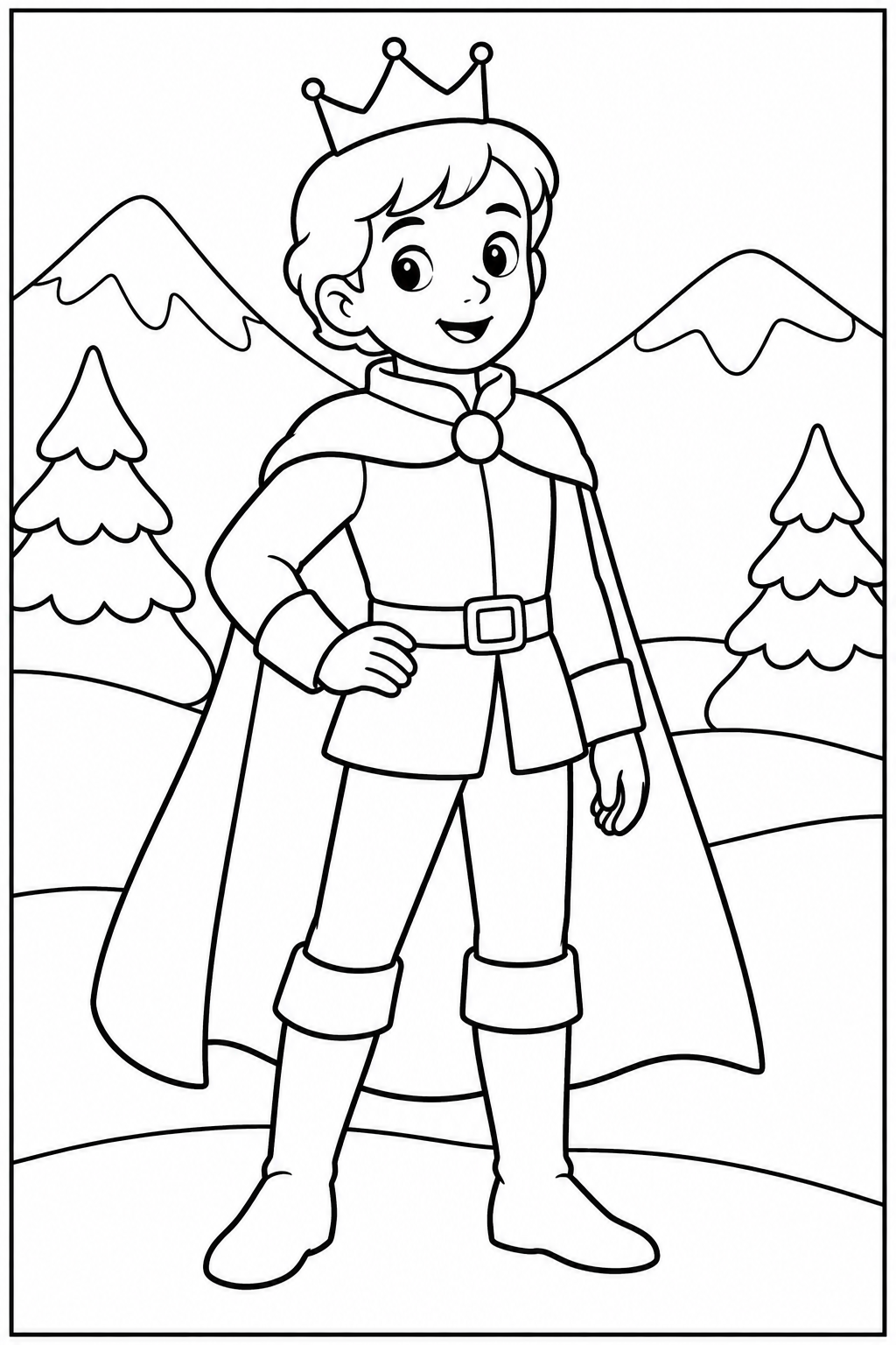 Prince in the snow — More details — printable coloring page