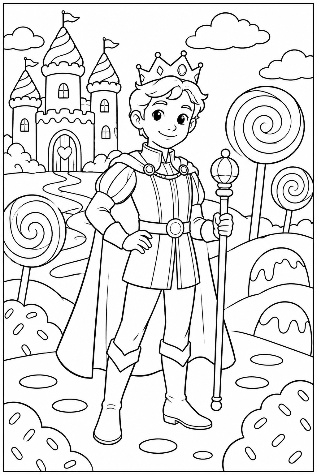 Prince in candy land — More details — printable coloring page