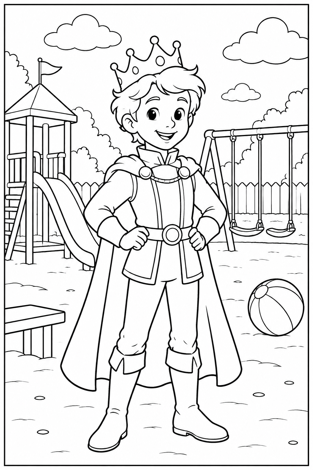Prince at the playground — More details — printable coloring page