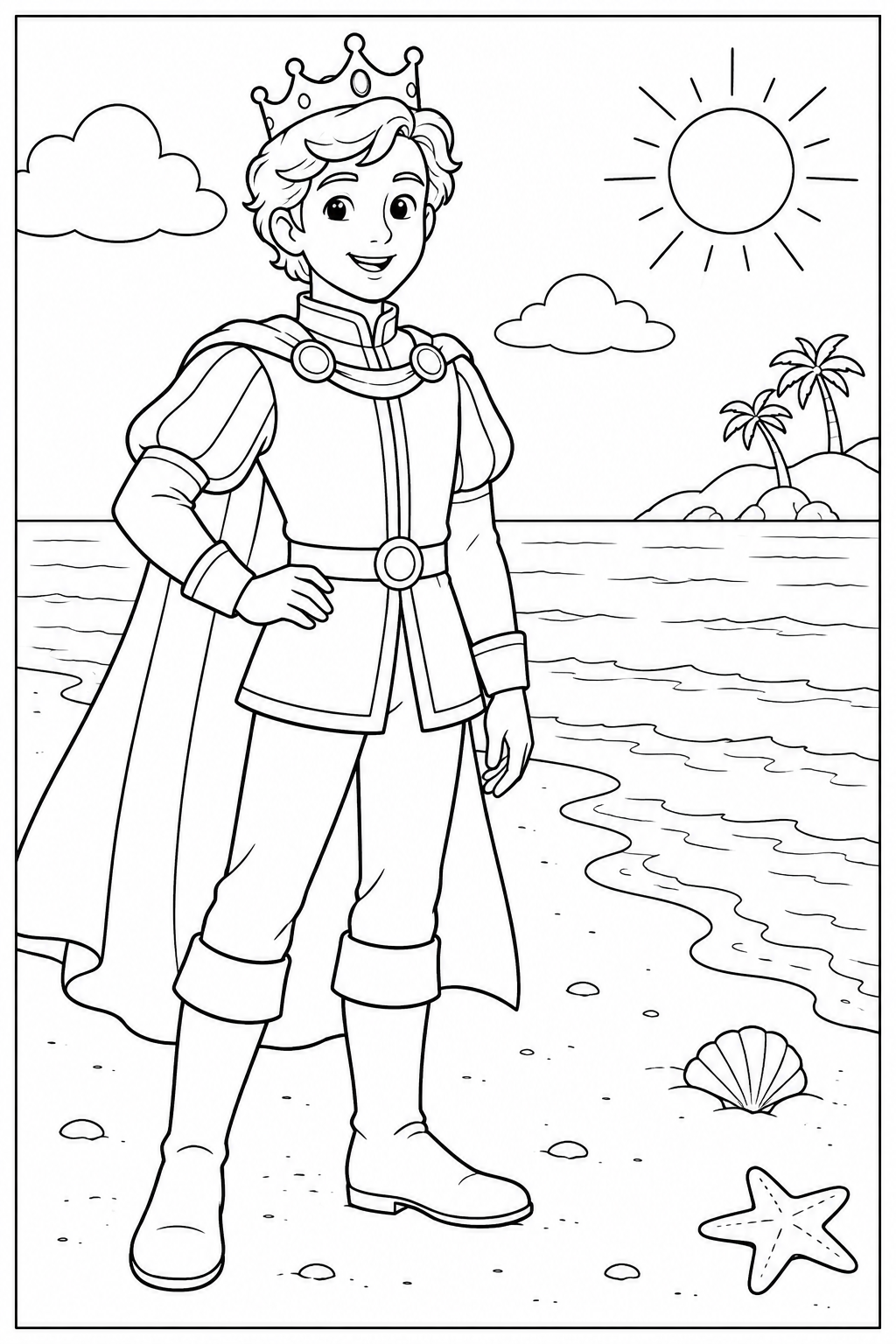Prince at the beach — More details — printable coloring page