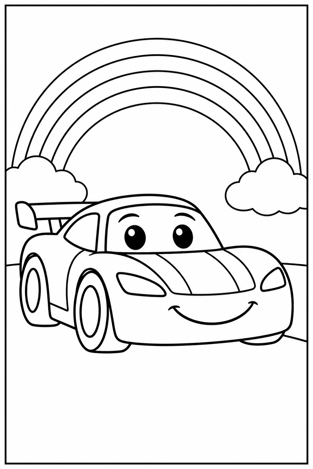 Race car under a rainbow — Large shapes — printable coloring page