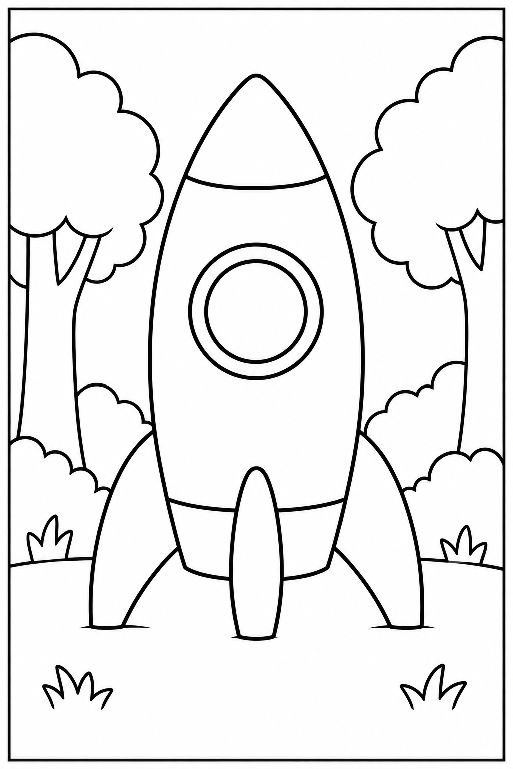 Rocket in the forest — Large shapes — printable coloring page