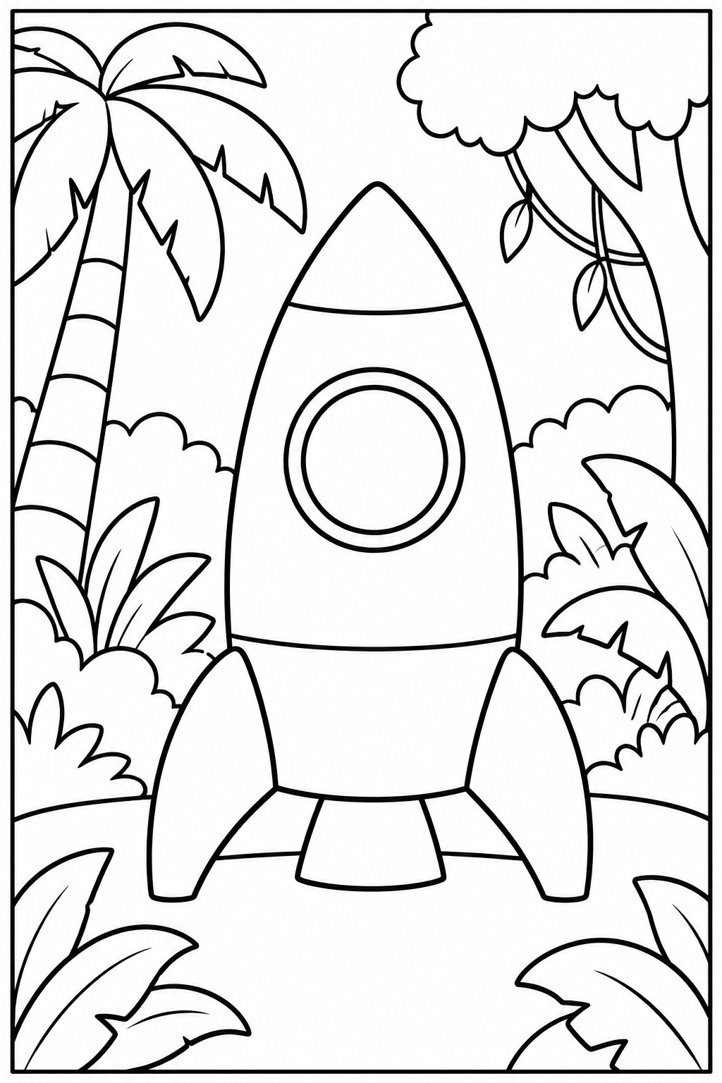 Rocket in the jungle — More details — printable coloring page