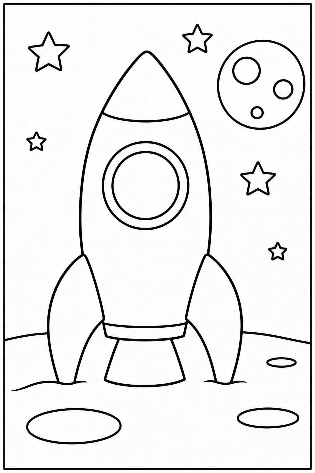 Rocket on the moon — Large shapes — printable coloring page