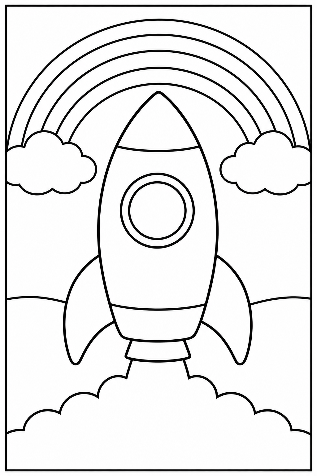 Rocket under a rainbow — Large shapes — printable coloring page