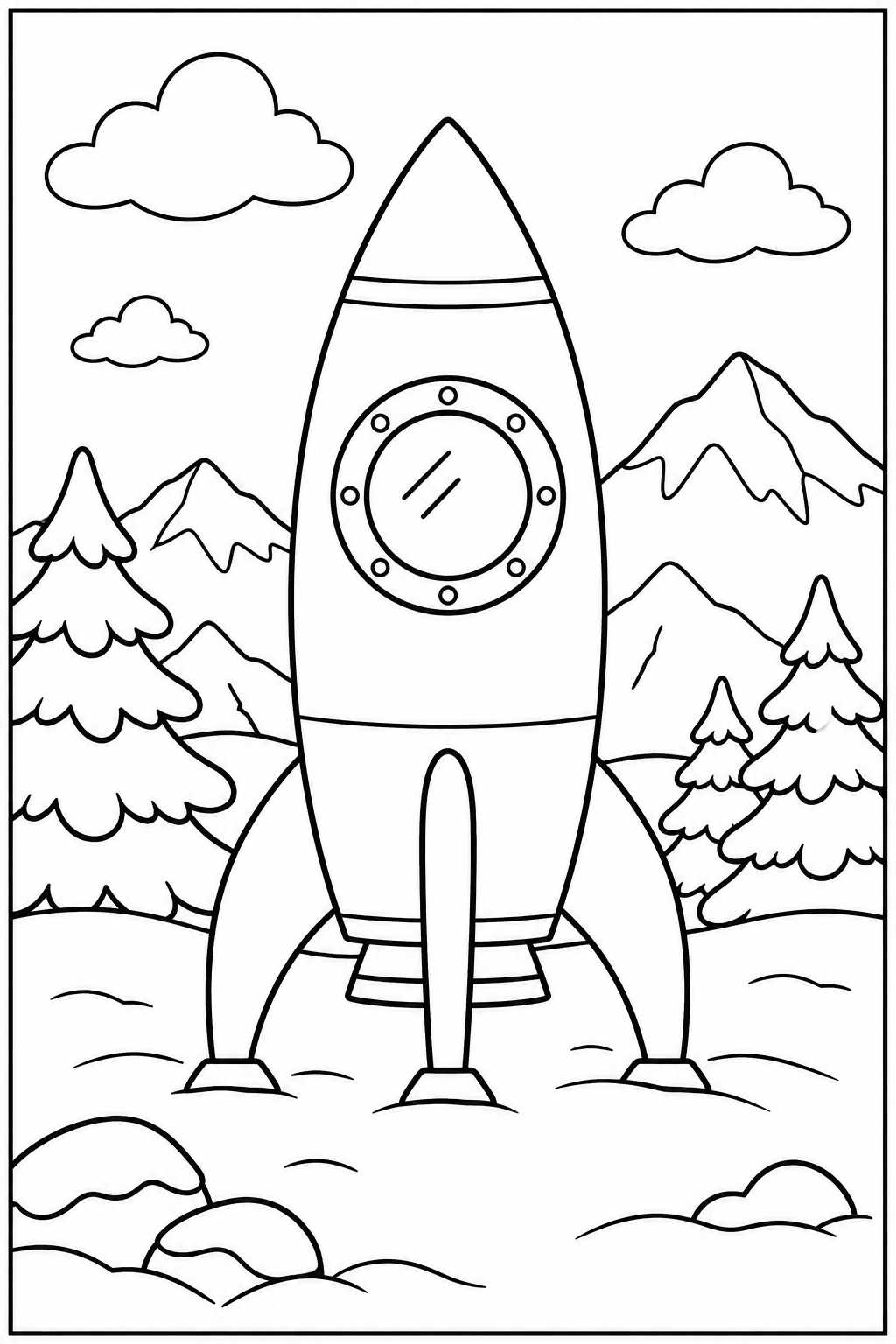 Rocket in the snow — More details — printable coloring page