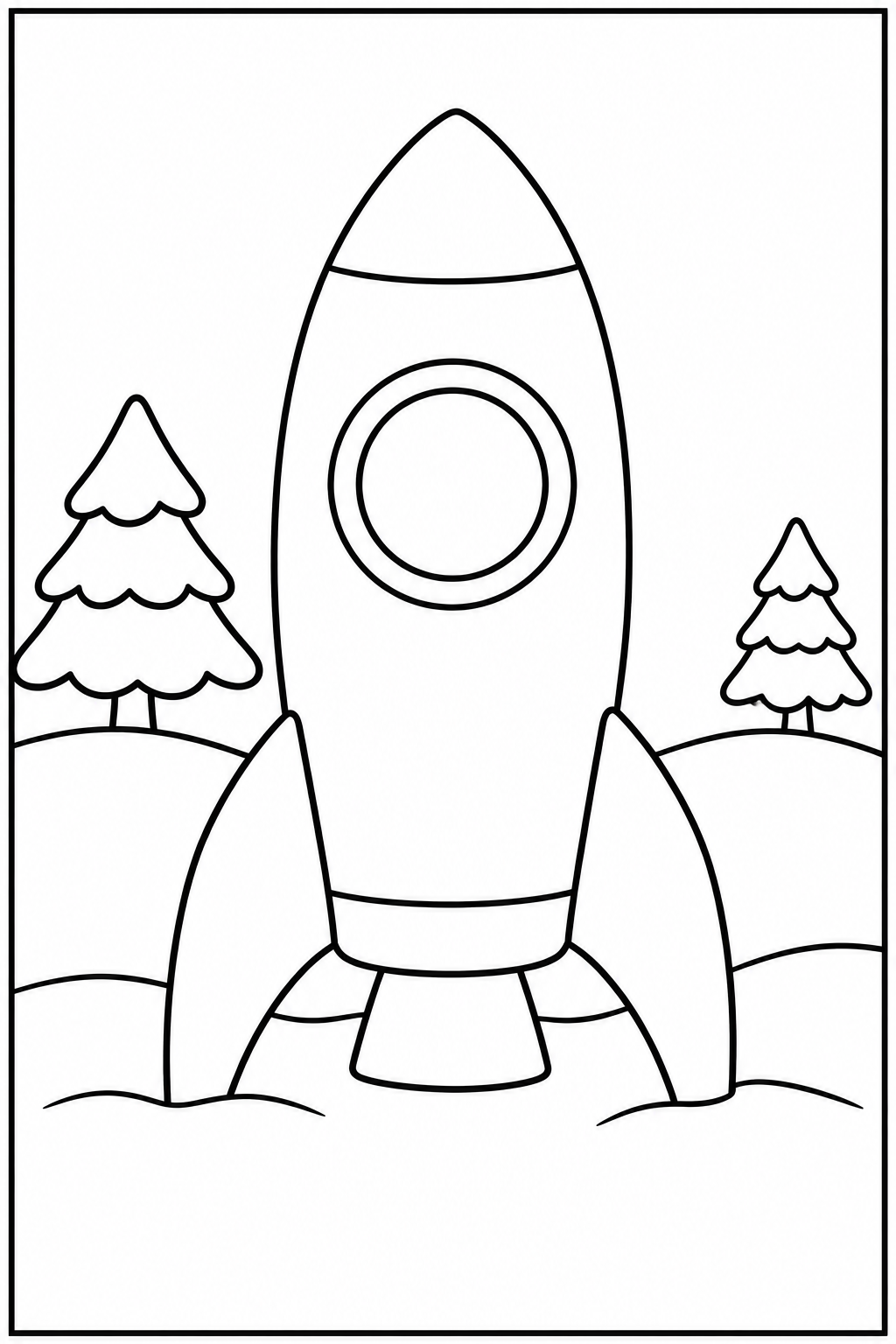Rocket in the snow — Large shapes — printable coloring page