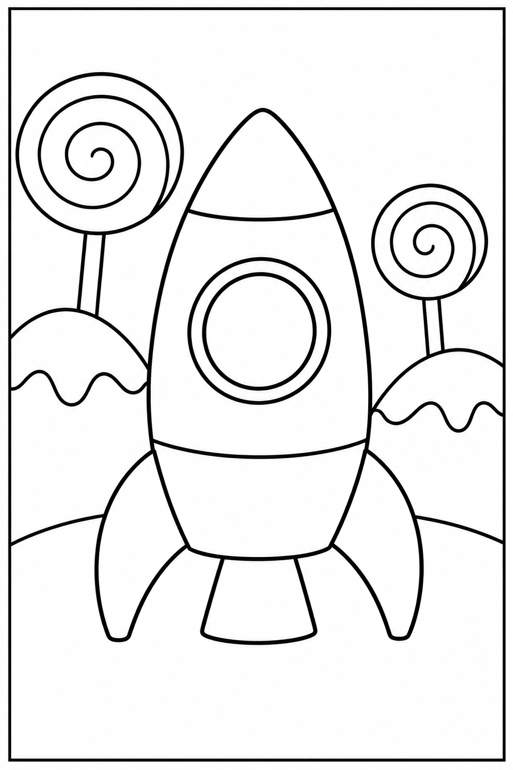 Rocket in candy land — Large shapes — printable coloring page