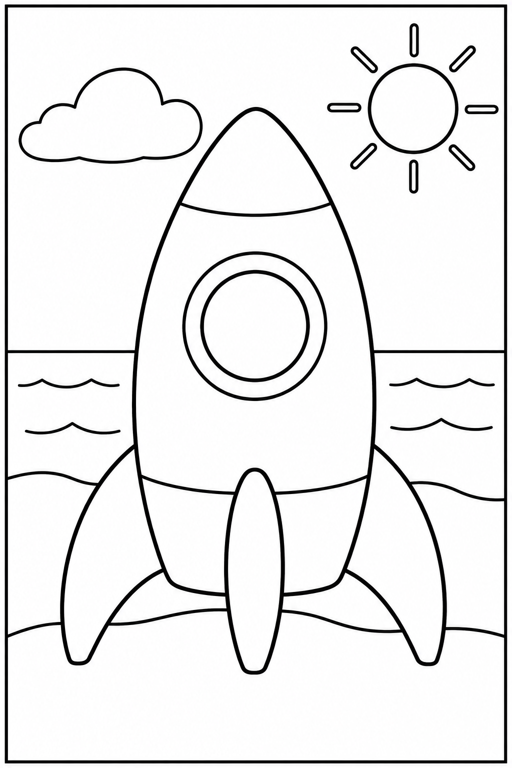 Rocket at the beach — Large shapes — printable coloring page