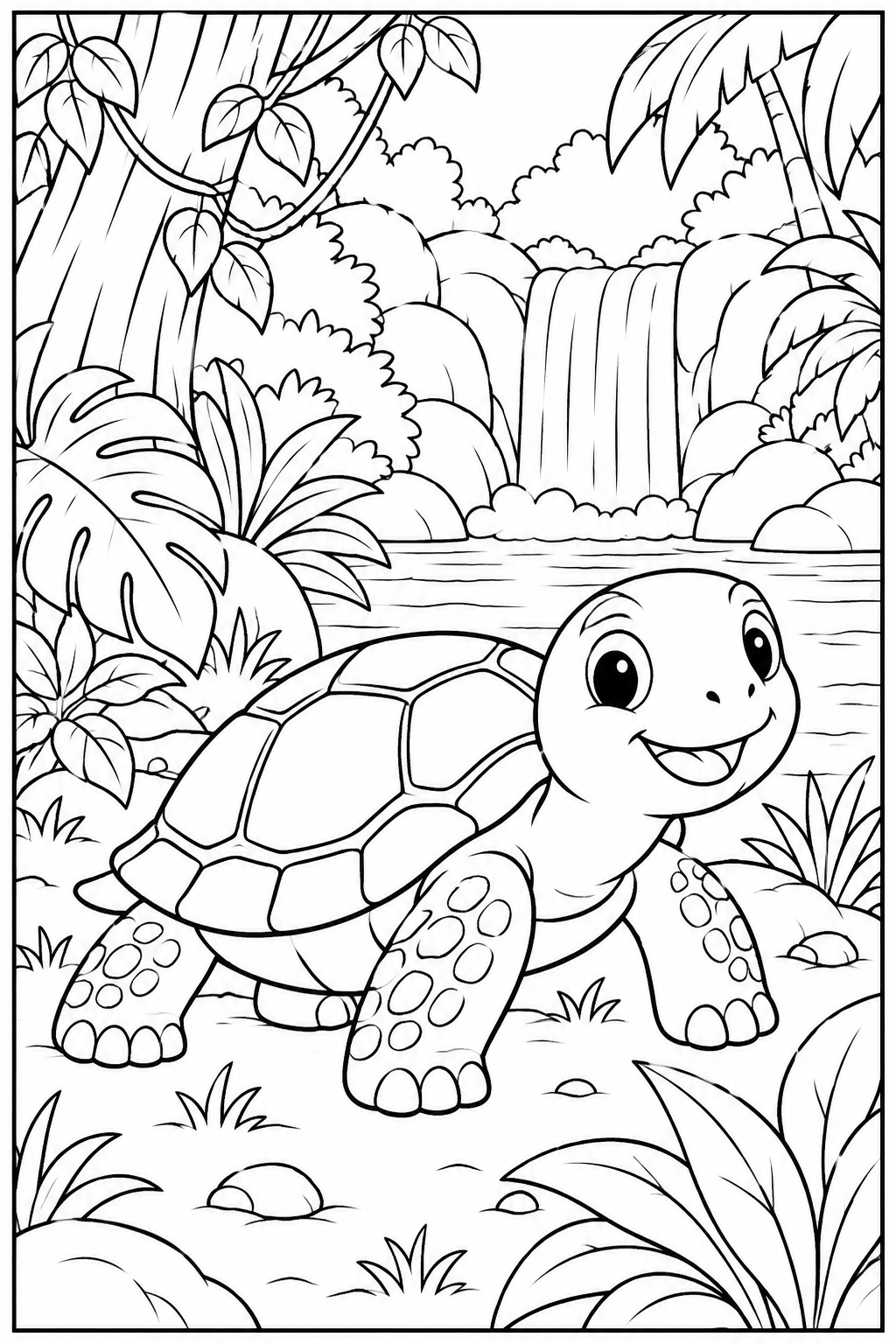Turtle in the jungle — More details — printable coloring page