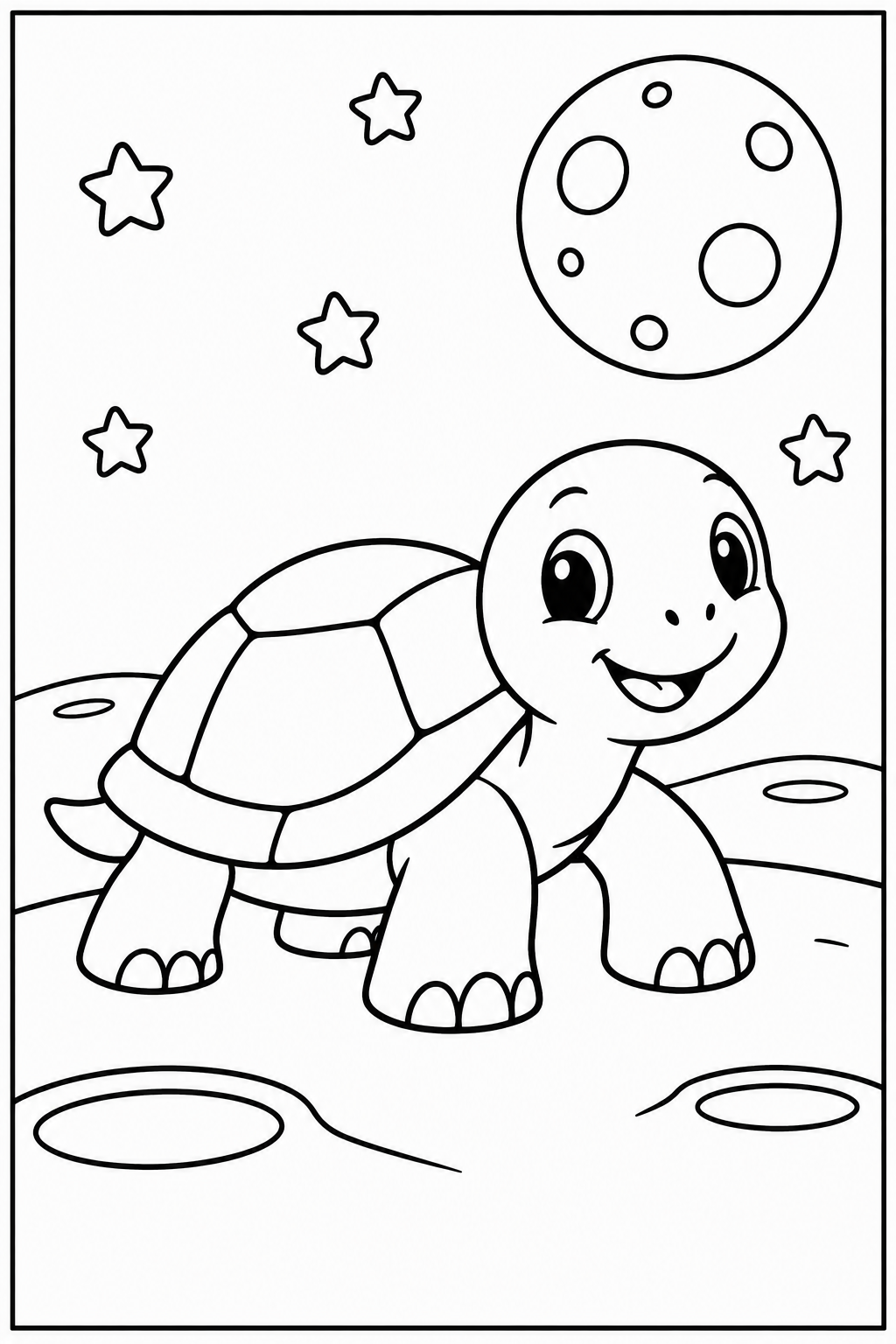 Turtle on the moon — Large shapes — printable coloring page