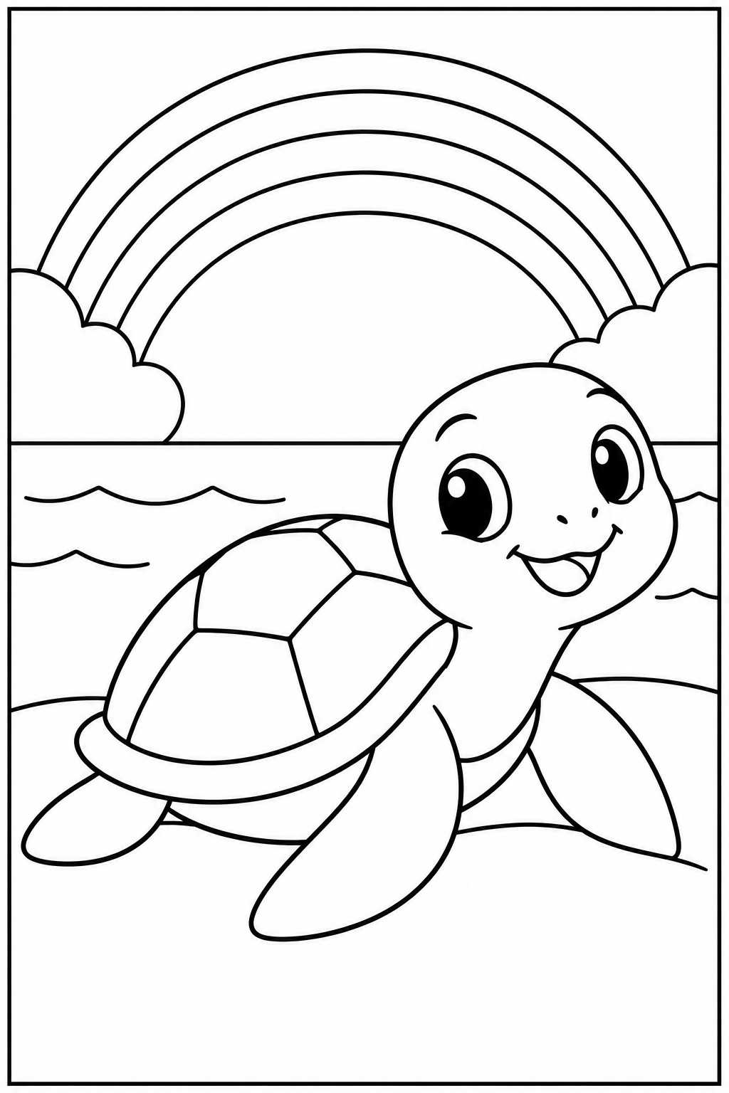 Turtle under a rainbow — Large shapes — printable coloring page