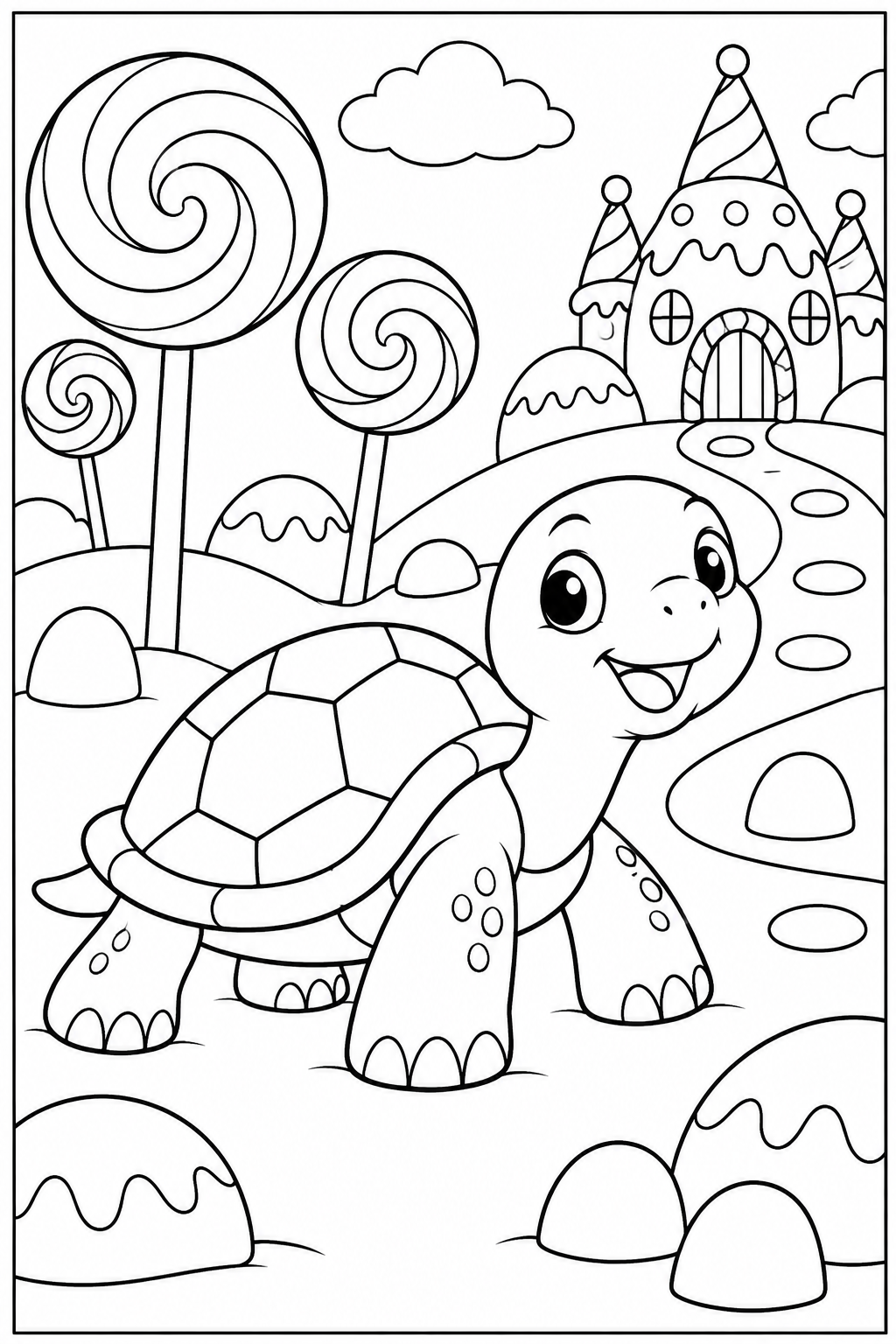 Turtle in candy land — More details — printable coloring page