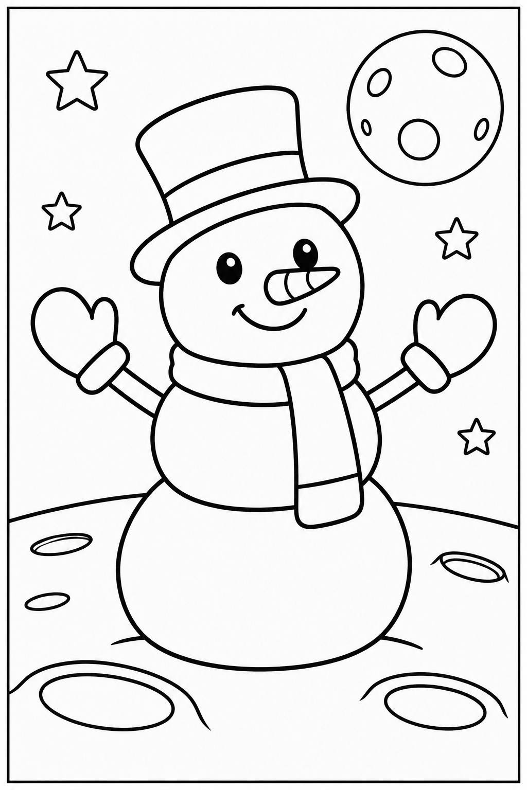Snowman on the moon — Large shapes — printable coloring page
