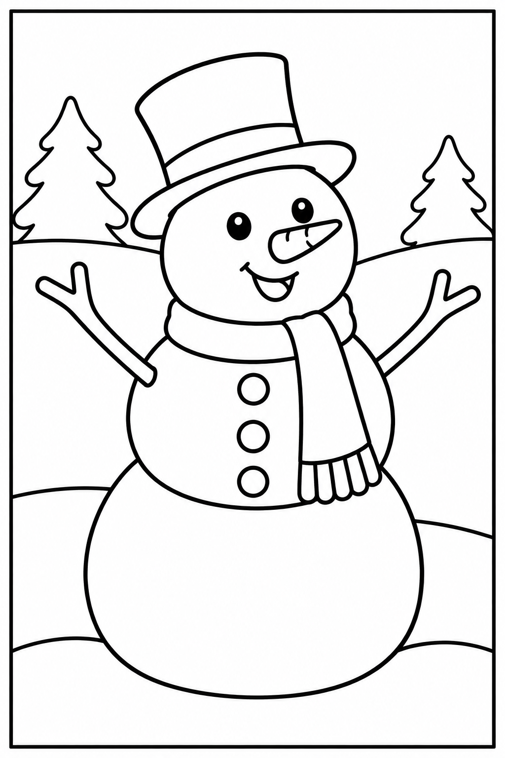 Snowman in the snow — Large shapes — printable coloring page