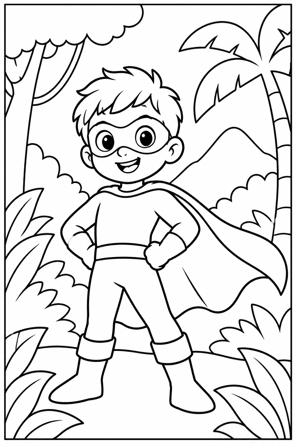 Superhero in the jungle — More details — printable coloring page