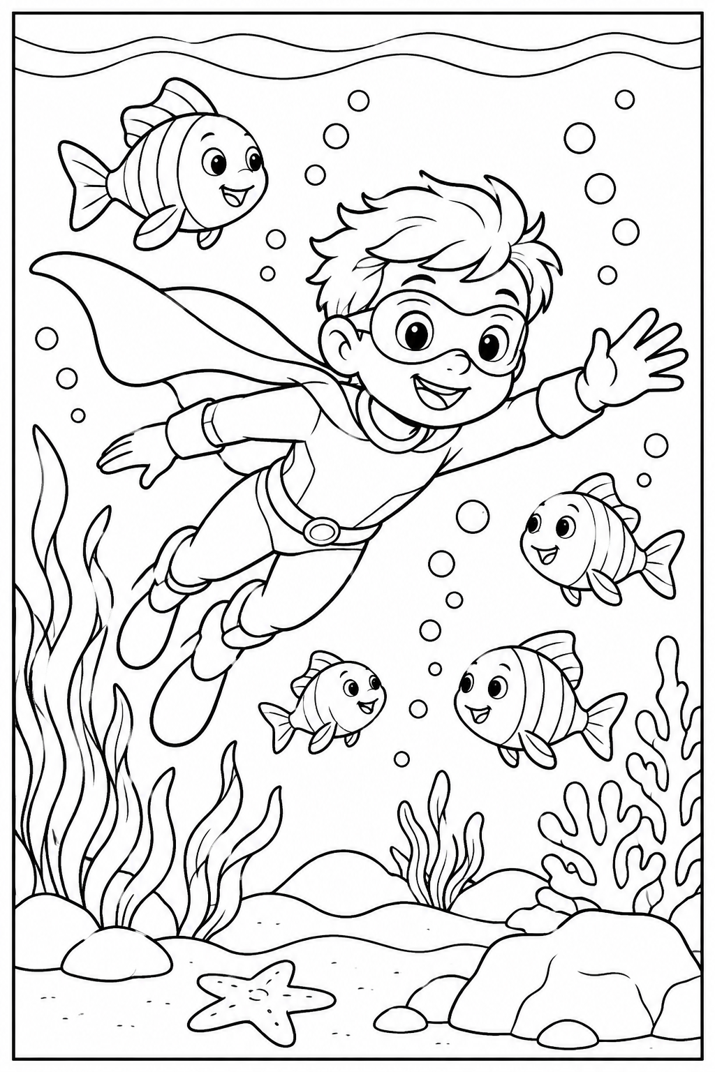 Superhero under the sea — More details — printable coloring page