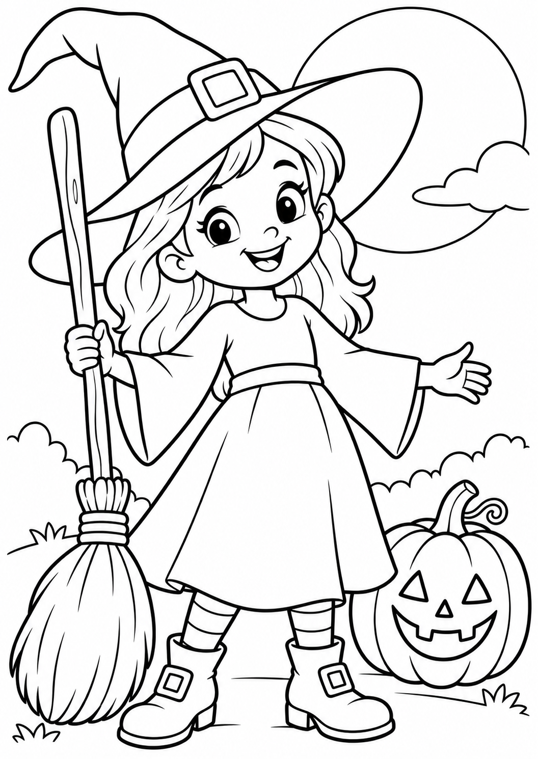 The witch broom — printable coloring page