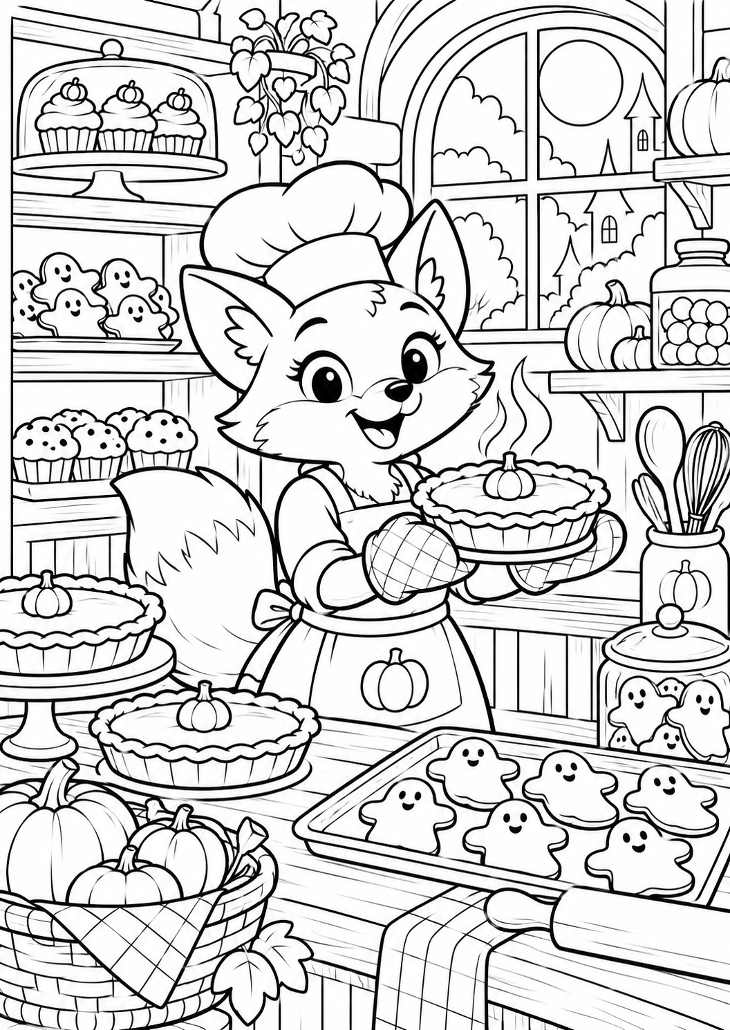 The Halloween bakery — printable coloring page
