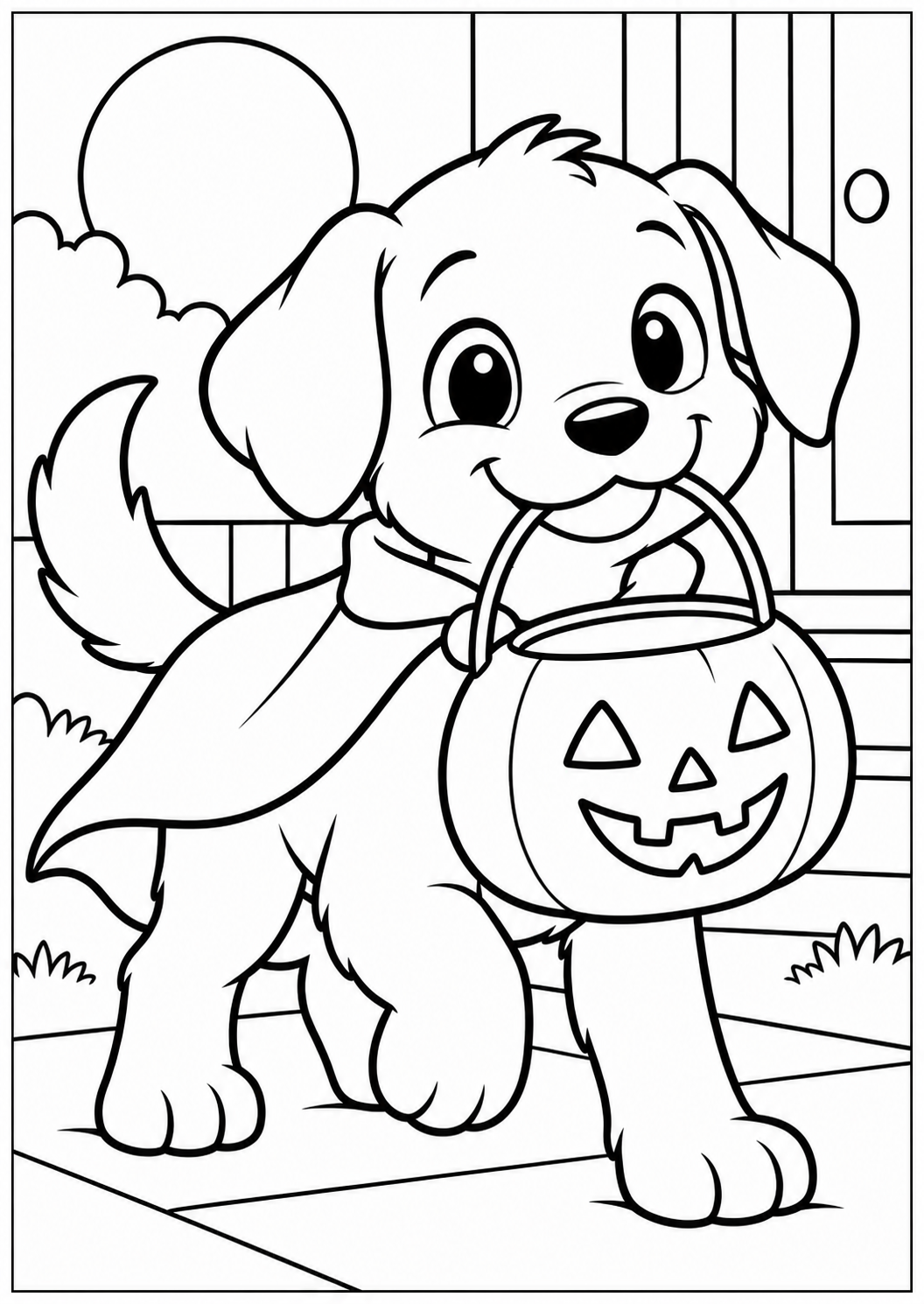 The dog with a cape — printable coloring page