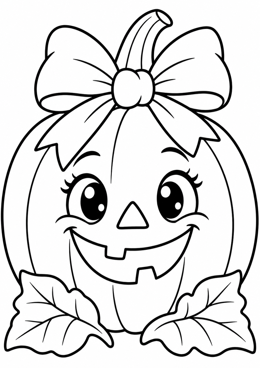 The pumpkin with a bow — printable coloring page