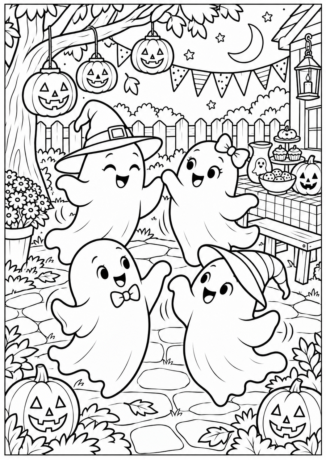 The ghosts at the party — printable coloring page