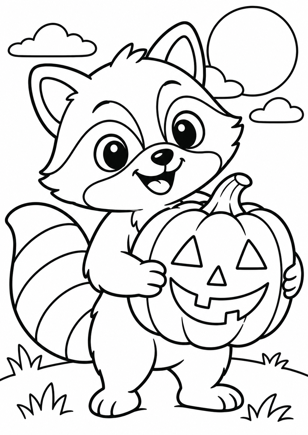 The raccoon with a lantern — printable coloring page