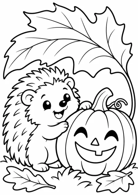 The hedgehog with a leaf — printable coloring page