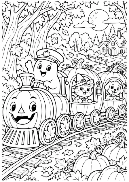 The pumpkin train — printable coloring page