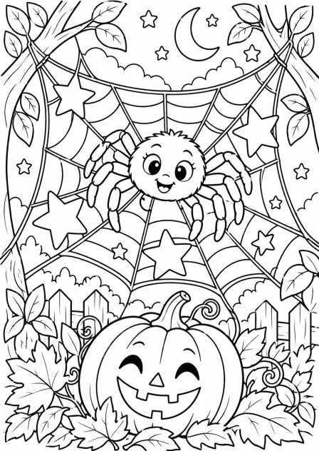 The spider weaves stars — printable coloring page