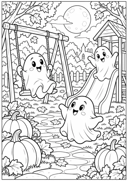 The ghosts in the park — printable coloring page