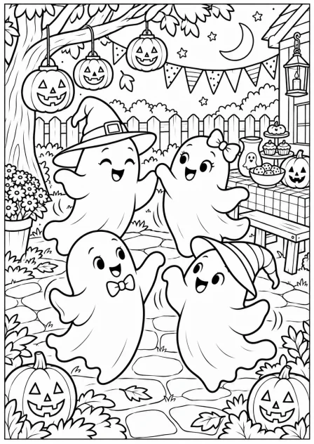 The ghosts at the party — printable coloring page