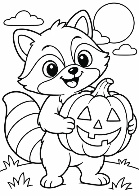 The raccoon with a lantern — printable coloring page