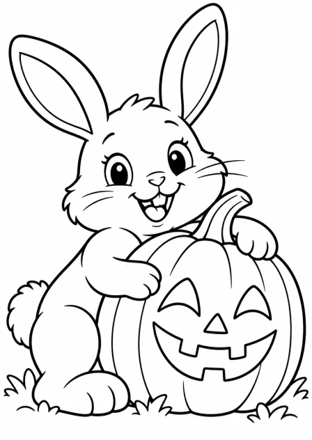 The rabbit with a pumpkin — printable coloring page