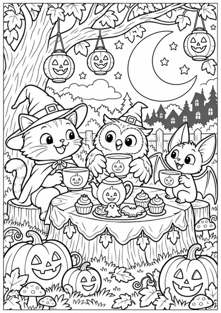 The moonlight party — printable coloring page