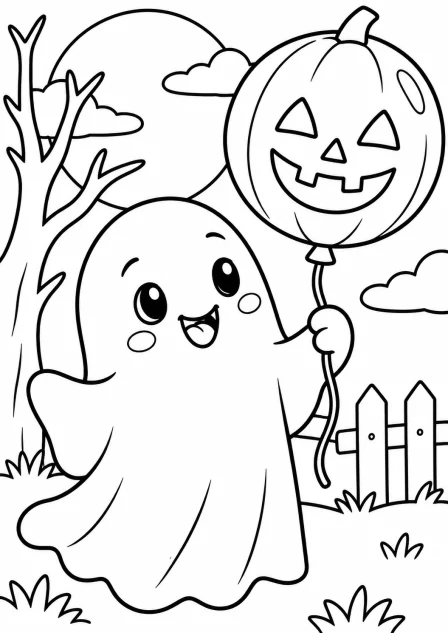 The ghost with a balloon — printable coloring page