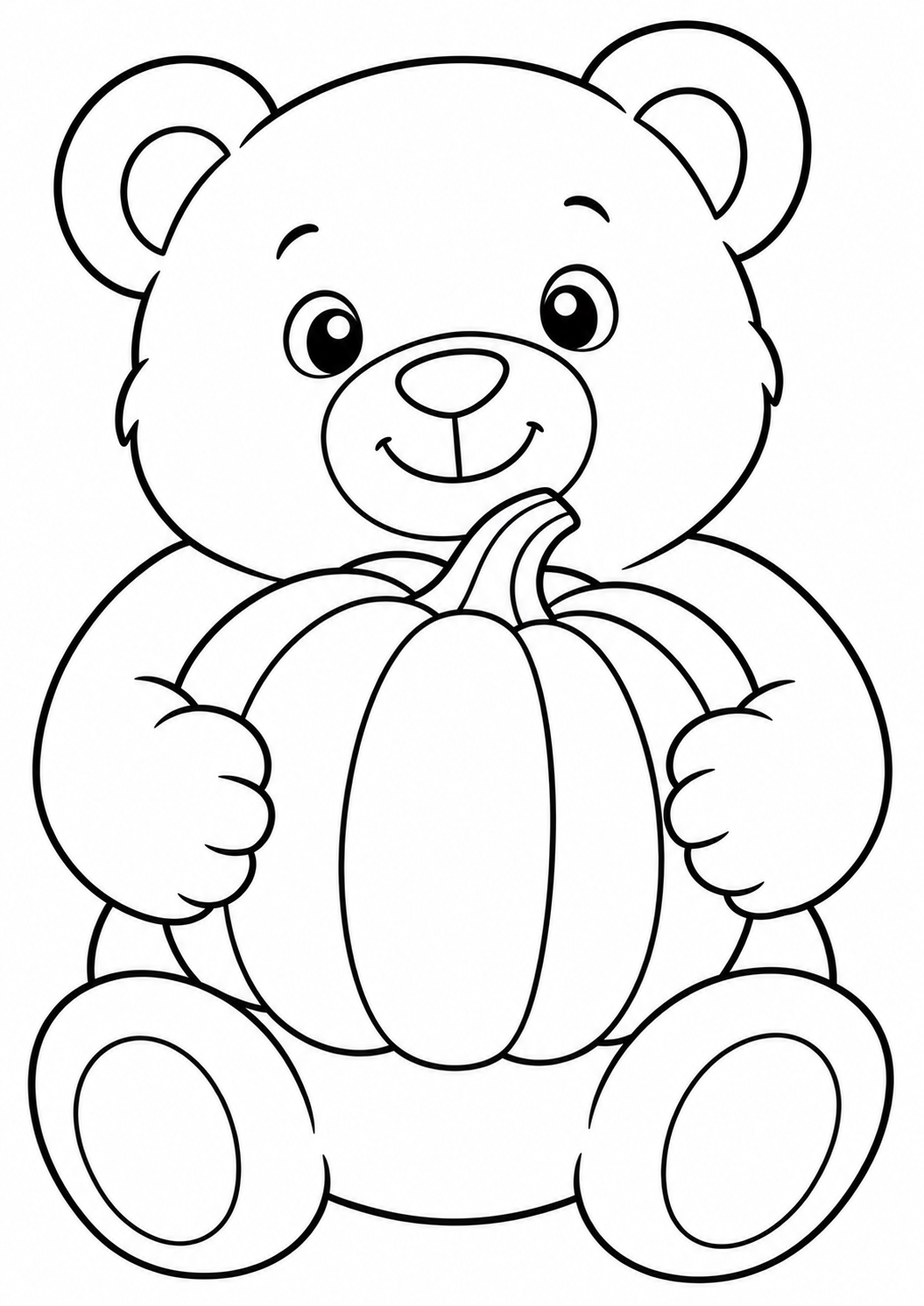 The bear with a pumpkin — printable coloring page