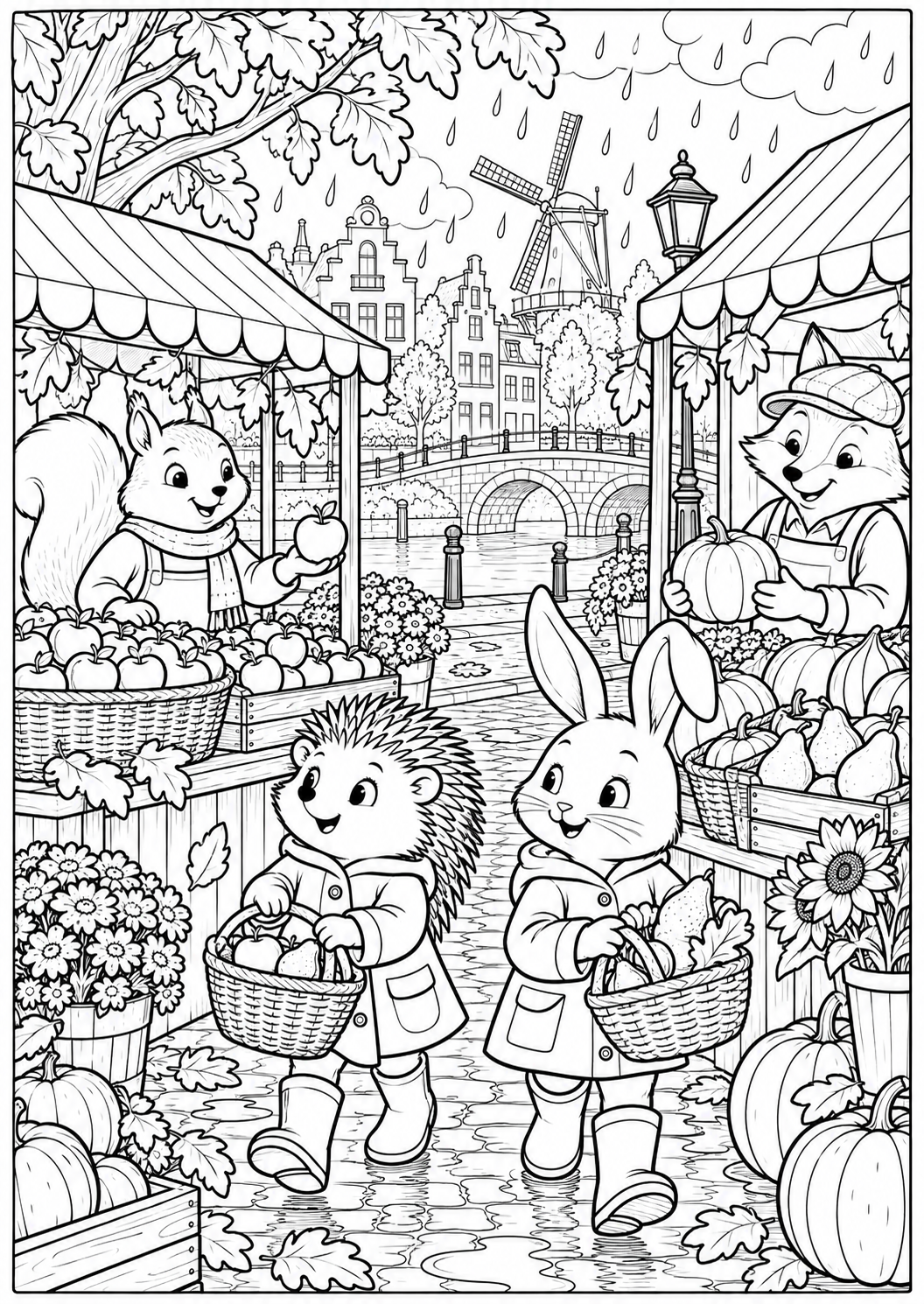 The autumn market — printable coloring page