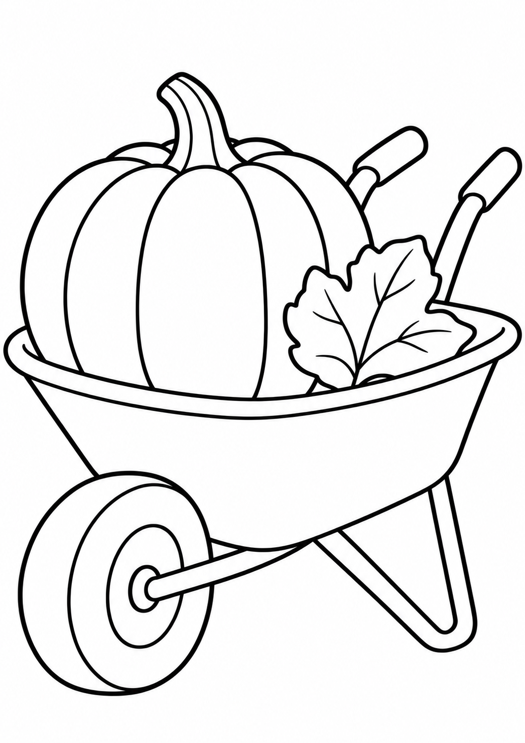 The wheelbarrow with a pumpkin — printable coloring page